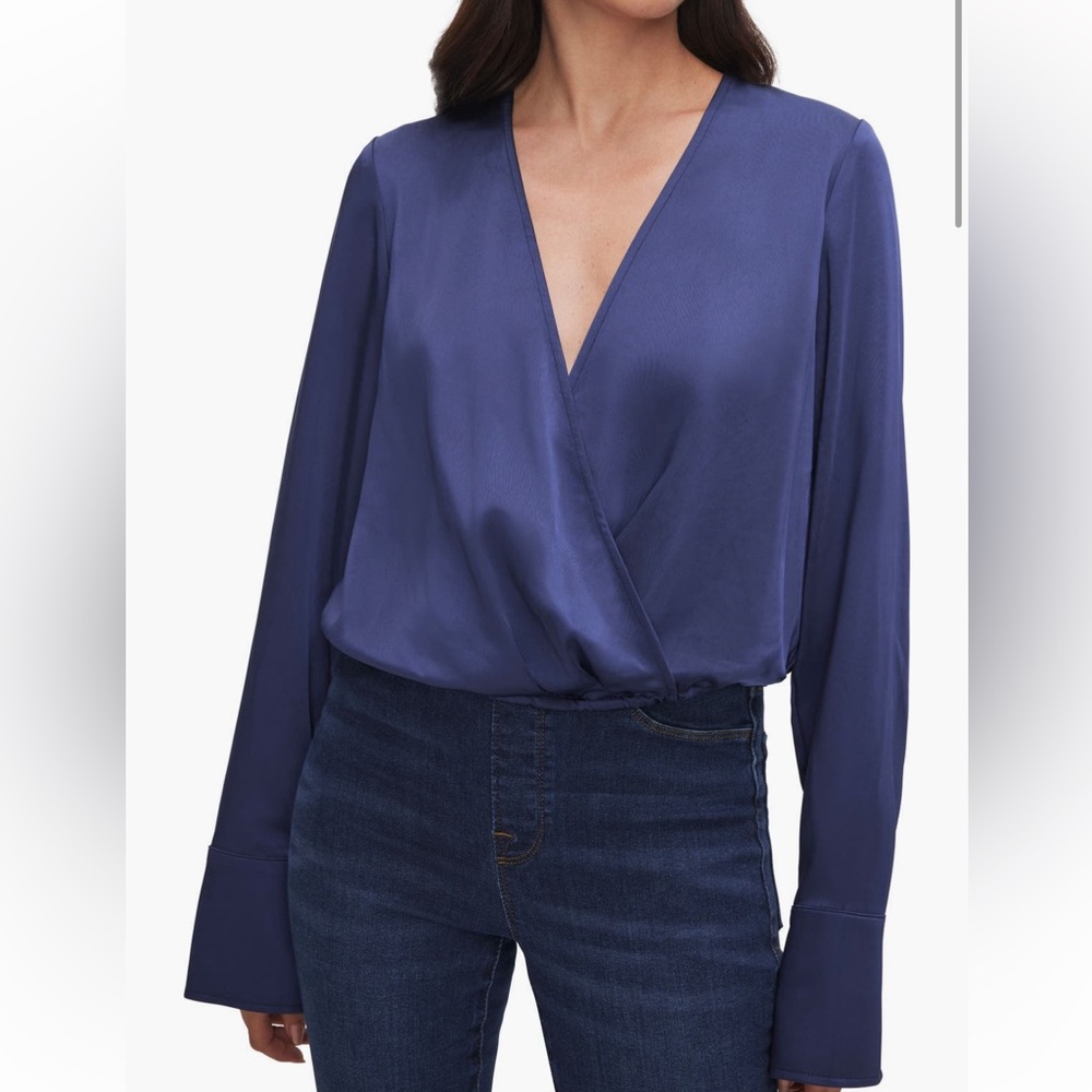 Good American Long Sleeve Satin Wrap Top